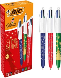 Bic stylo bille 4 couleurs Time to Shine, couleurs assorties, boîte de 12 pièces