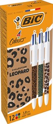 Bic stylo bille 4 couleurs Leopard, boîte de 12 pièces, assorti