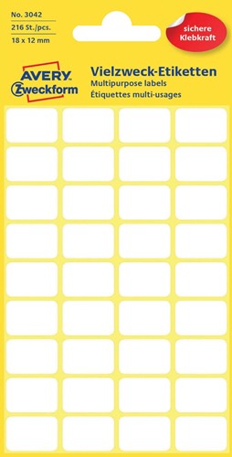 Avery Etiquettes blanches ft 18 x 12 mm (l x h), 216 pièces 1 PAK