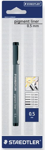 Staedtler pigment liner fineliner, pointe ronde, largeur de trait 0,5 mm, sous blister, noir