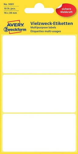 Avery Etiquettes blanches, ft 76 x 39 mm, 18 pièces 1 PAK