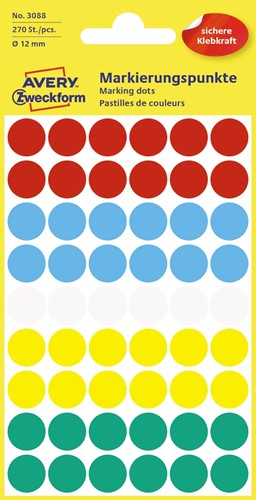Avery Etiquettes ronds, diamètre 12 mm, couleurs assorties, 270 pièces 1 PAK