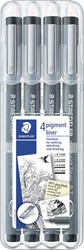 Staedtler fineliner  Pigment Liner étui chevalet de 4 pièces (0,1 - 0,3 - 0,5 et 0,7 mm) 4 Stuk