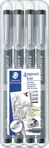 Staedtler fineliner  Pigment Liner étui chevalet de 4 pièces (0,1 - 0,3 - 0,5 et 0,7 mm) 4 Stuk