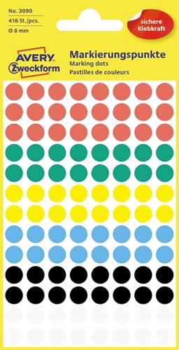 Avery étiquettes ronds diamètre 8 mm, couleurs assorties, 416 pièces 1 PAK