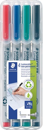 Staedtler Lumocolor 311, OHP-marker, non permanent, 0,4 mm, box van 4 stuks in geassorteerde kleuren 4 Stuk