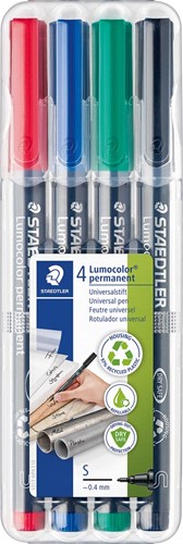 Staedtler Lumocoler 313, marqueur OHP, permanent, 0,4 mm, étui de 4 pièces en couleurs assorties 4 Stuk