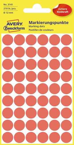 Avery Etiquettes ronds diamètre 12 mm, rouge, 270 pièces 1 PAK