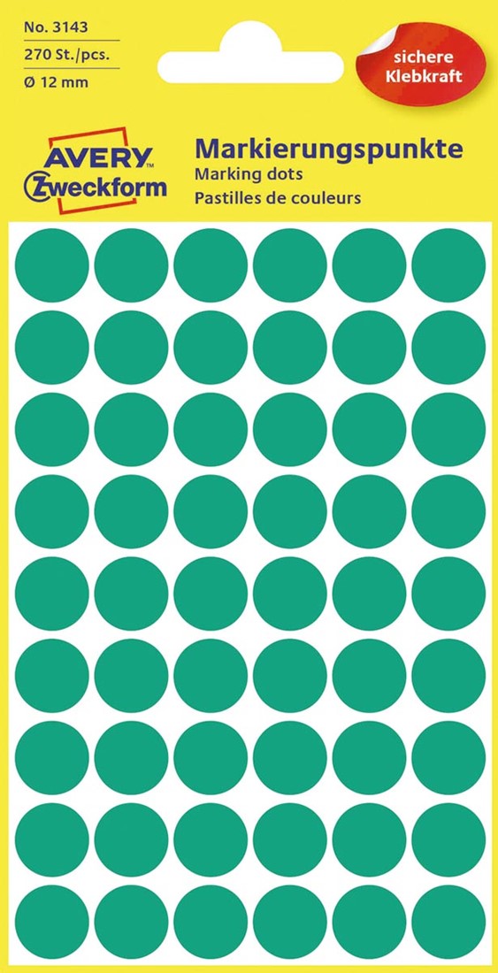 Kiezelsteen hoofdkussen loterij Avery Ronde etiketten diameter 12 mm, groen, 270 stuks 1 PAK Meyer