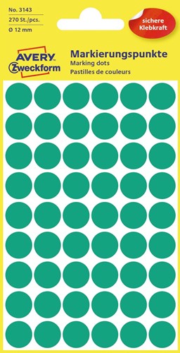 Avery Etiquettes ronds diamètre 12 mm, vert, 270 pièces 1 PAK