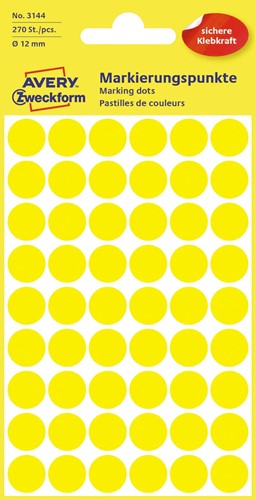 Avery Etiquettes ronds diamètre 12 mm, jaune, 270 pièces 1 PAK