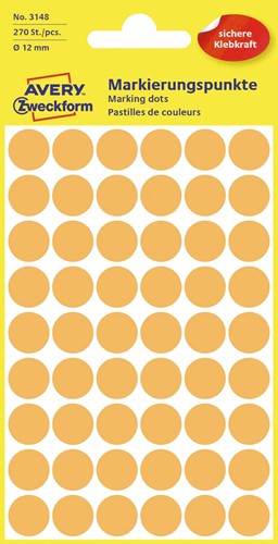 Avery Etiquettes ronds diamètre 12 mm, orange clair, 270 pièces 1 PAK