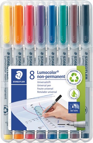 Staedtler Lumocolor 316, OHP-marker, non permanent, 0,6 mm, box van 8 stuks in geassorteerde kleuren