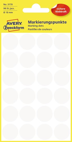 Avery Etiquettes ronds diamètre 18 mm, blanc, 96 pièces 1 PAK
