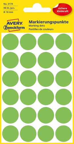 Avery Etiquettes ronds diamètre 18 mm, vert clair, 96 pièces 1 PAK