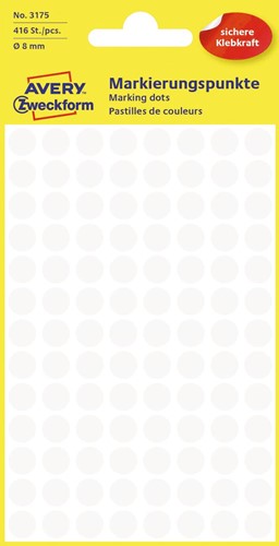 Avery Etiquettes ronds diamètre 8 mm, blanc, 416 pièces 1 PAK