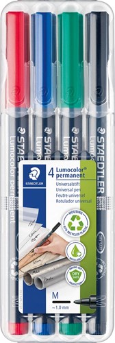 Staedtler Lumocolor 317, OHP-marker, permanent, 1,0 mm, box van 4 stuks in geassorteerde kleuren 4 Stuk
