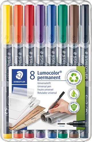 Staedtler Lumocoler 317, marqueur OHP, permanent, 1,0 mm, étui de 8 pièces en couleurs assorties 8 Stuk