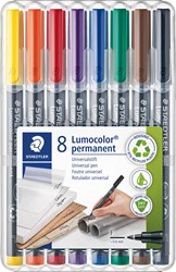 Staedtler Lumocoler 318, marqueur OHP, permanent, 0,6 mm, étui de 8 pièces en couleurs assorties 8 Stuk