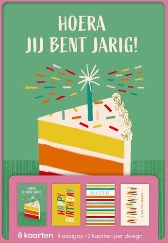 hallmark wenskaarten, hoera jij bent jarig, blister van 8 stuks