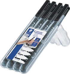 Staedtler Lumocolor 319, marqueur permanent spécial, 4 pièces en épaisseur de trait différents, noir