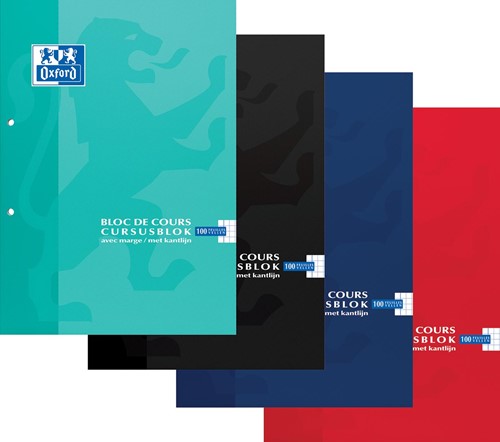 Oxford SCHOOL bloc de cours, couleurs assorties, ft A4, 100 feuilles, quadrillé 5 mm
