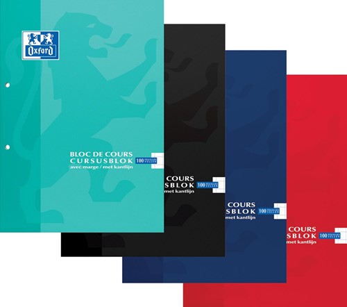 Oxford bloc de cours School, couleurs assorties, ft A4, 100 feuilles, quadrillé 10 mm