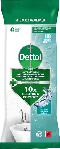 Dettol reiningsdoekjes antibacterieel, oceaanfris, pak van 110 stuks 110 Stuk