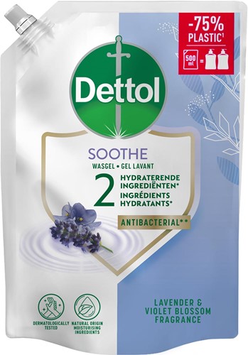 Dettol savon mains Soothe, lavande et fleur de violette, recharge de 500 ml