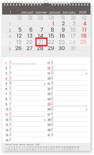 Calendrier mois Memo-Manager, 4 langues, 2026