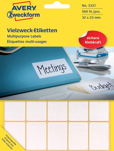 Avery Zweckform 3321 étiquettes mini, ft 32 x 23 mm, 560 étiquettes, blanc 1 PAK