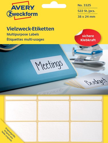 Avery Zweckform 3325 étiquettes mini ft 38 x 24 mm (b x h), 522 étiquettes, blanc 1 PAK