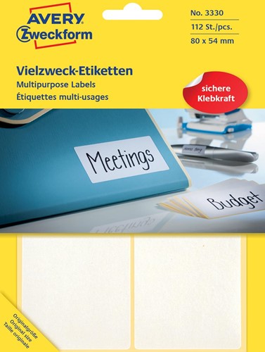Avery Zweckform 3330 universele etiketten ft 80 x 54 mm (b x h), 112 etiketten, wit 1 PAK