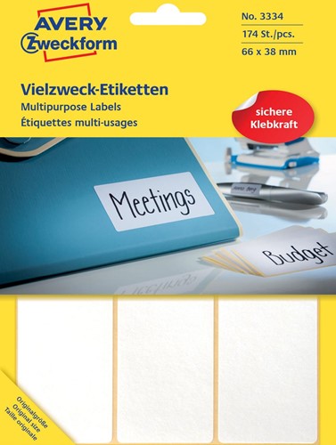 Avery Zweckform 3334 étiquettes multi-usages ft 66 x 38 mm (b x h), 174 étiquettes, blanc 1 PAK