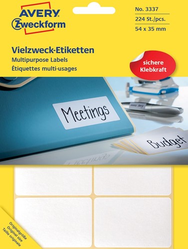 Avery Zweckform 3337 étiquettes multi-usages ft 54 x 35 mm (b x h), 224 étiquettes, blanc 1 PAK
