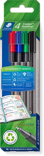 Staedtler Triplus fineliner eco, boîte de 4 pièces, assorti