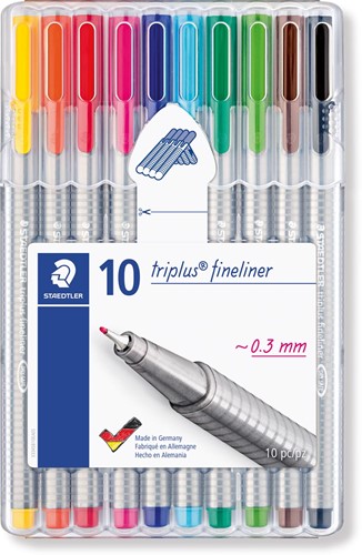 Staedtler Fineliner Triplus couleurs assorties, étui chevalet de 10 pièces 10 Stuk