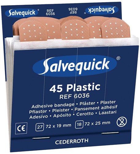 Salvequick navulling voor pleisterautomaat, plastic pleisters, pak van 6 navullingen