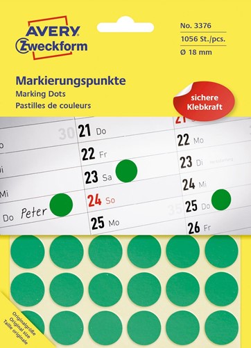Avery Etiquettes ronds diamètre 18 mm, vert, 1.056 pièces 1 PAK