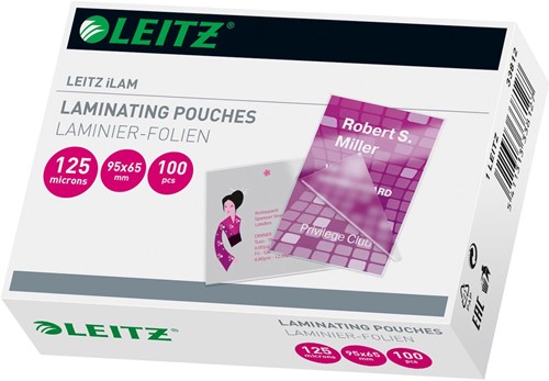 Leitz Eva pochette à plastifier ft 65 x 95 mm, 250 microns (2 x 125 microns), paquet de 100 pièces