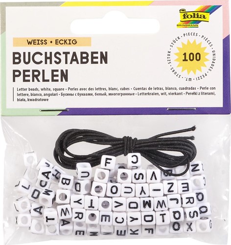 Folia perles avec des lettres, cubes, fil de caoutchouc inclus, blister de 100 pièces