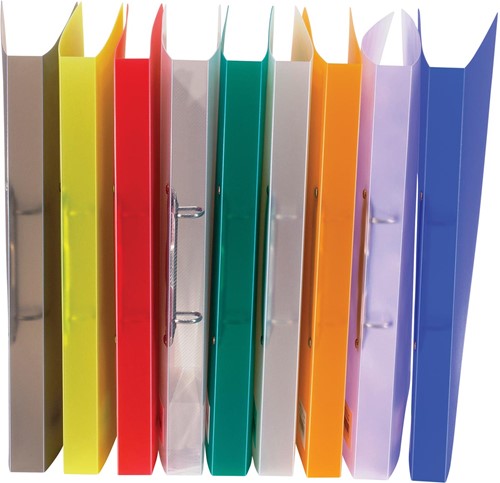 Bronyl ringmap, voor ft A4, uit PP, 2 D-ringen van 15 mm, geassorteerde transparante kleuren