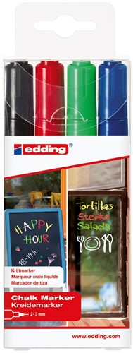 Edding krijtmarker e-4095, geassorteerde kleuren, etui van 4 stuks