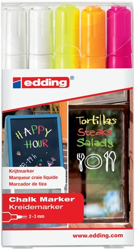 Edding krijtmarker e-4095, geassorteerde kleuren, etui van 5 stuks 5 Stuk