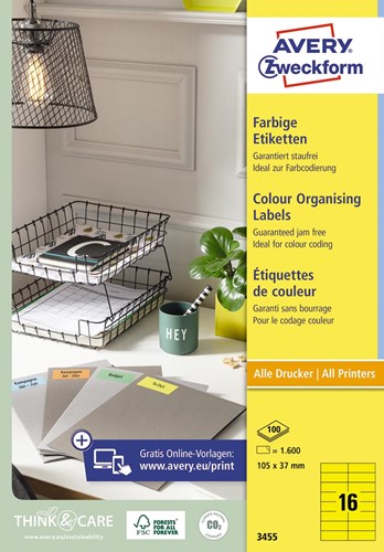 Avery étiquettes universelles colorées ft 105 x 37 mm (l x h), 1600 pièces, jaune 100 Vel