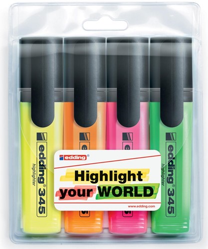 Edding surligneur, 345, étui de 4 pièces en couleurs assorties