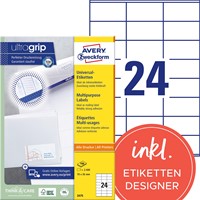 Avery Zweckform 3475, étiquettes universelles, Ultragrip, blanc, 200 feuilles, 70 x 36 mm 200 Vel-3