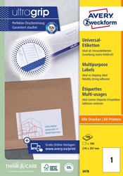Avery Zweckform 3478, étiquettes multi-usages, ultraGrip, 100 feuilles, 1 par feuille, 210 x 279 mm 100 Vel
