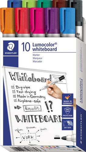 Staedtler Lumocolor whiteboardmarker, doos van 10 stuks in geassorteerde kleuren 10 Stuk