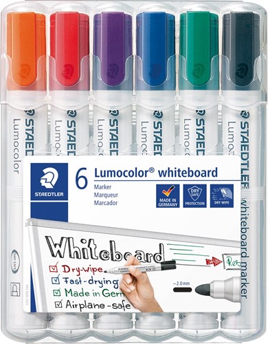 Staedtler Lumocolor whiteboardmarker etui van 6 stuks in geassorteerde kleuren 6 Stuk